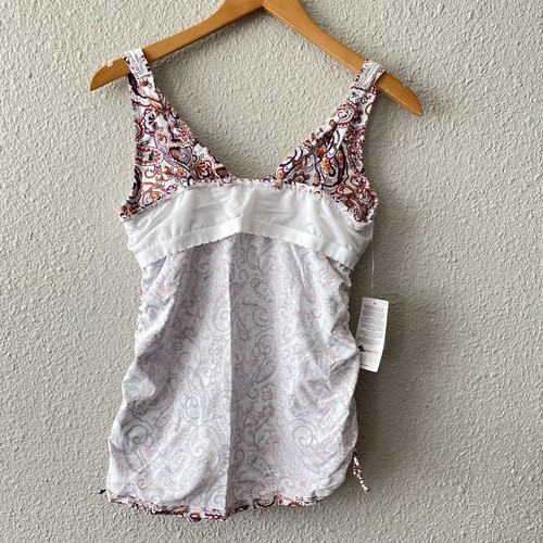 Lands End Size 6 Retro Mocha Paisley V Neck Ruched Ties Tankini Double Straps - Picture 14 of 14