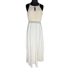 Vtg Cream Crochet Top Boho Minimalist Beachy Maxi Dress M Feminine Resortwear