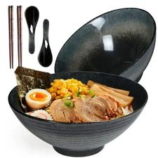 40 oz Ceramic Ramen Bowl Set of 2, Ramen Noodle Bowl with Spoons and Chopstic...