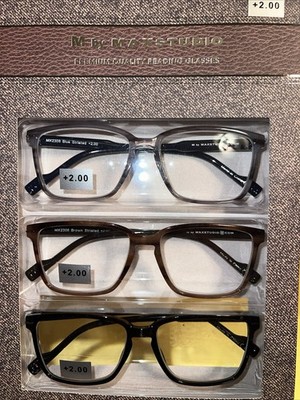 M by MAXSTUDIO  +2.00 Reading Glasses 3 Pairs BOXED Nice
