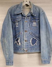 MENS VINTAGE WRANGLER DENIM JACKET SANFORIZED DISTRESSED BLUE JEAN SIZE 40