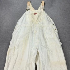 Dickies Dungarees Adult 46x32 White Bib Overalls Workwear Canvas Carpenter Mens*