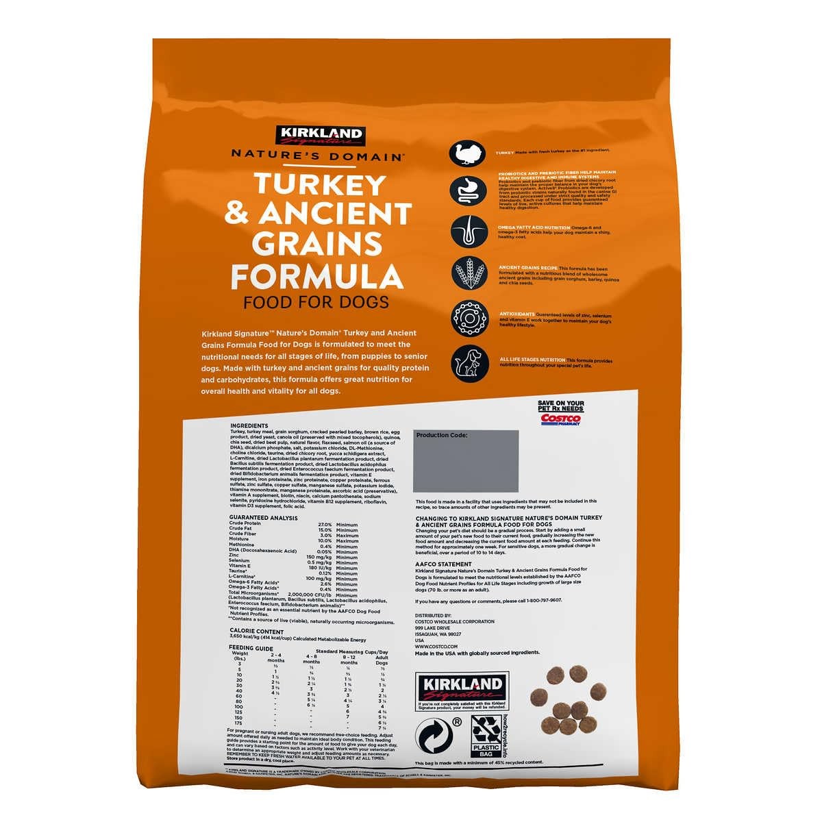 Kirkland Signature Nature's Domain Turkey & Ancient Grains Dog Food, 35 Pounds