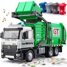 TAKGUD Garbage Truck Toys for Boys, 12" Big Trash 12 x 3 x 4.5 inches, Green