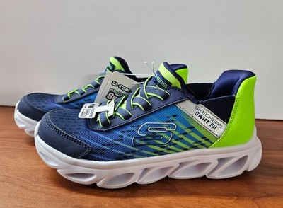 NEW Skechers Kids Boys Sneakers Hands Free Swift Fit Shoes Navy/Lime Sz 1 or 2