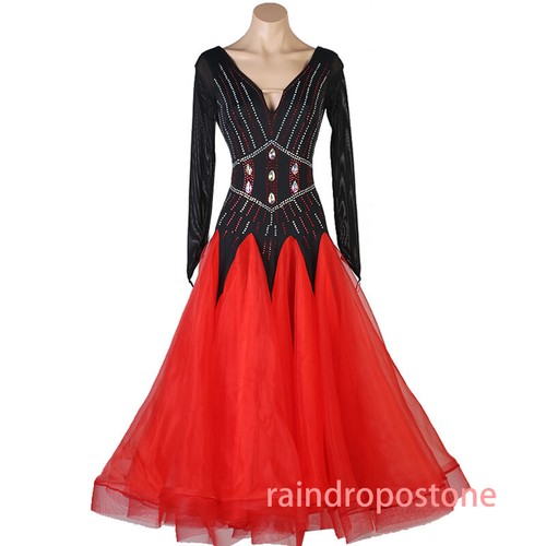 Latin Ballroom Dance Dress Modern Salsa Waltz Standard Long Dress#F649 2 Colors - Picture 8 of 15
