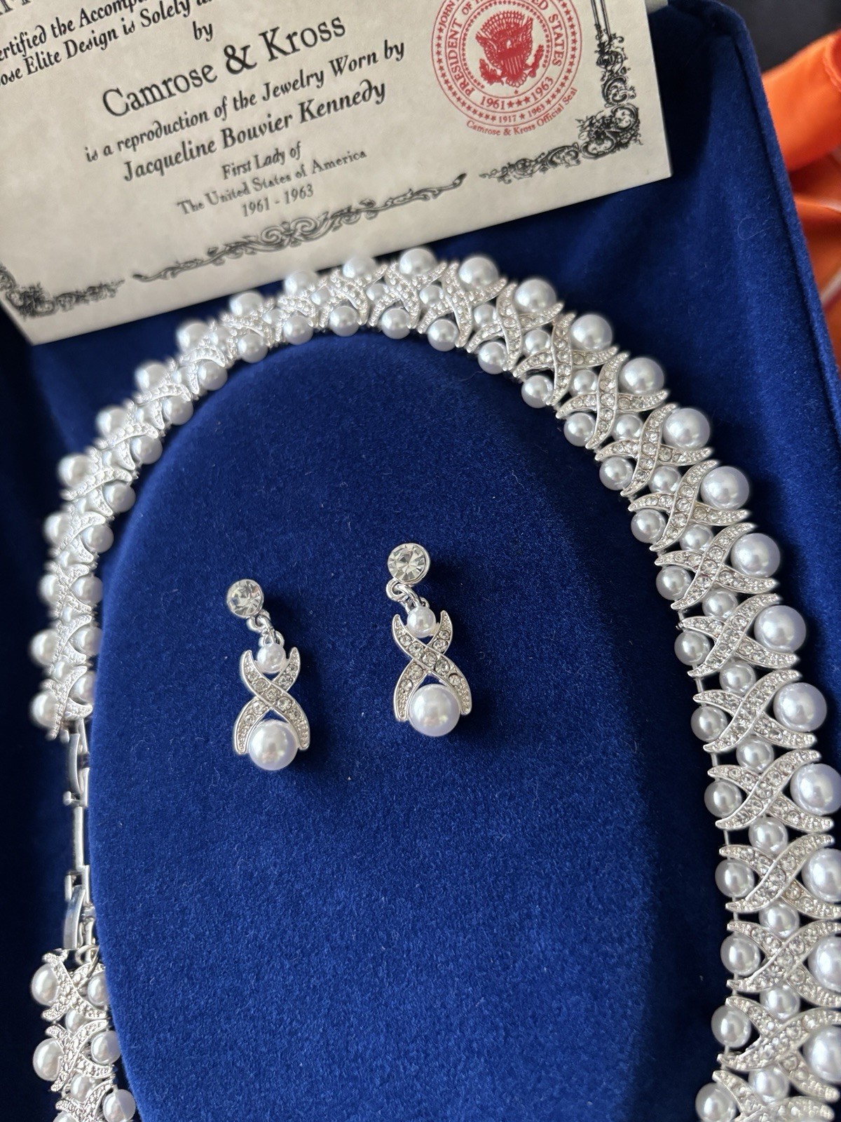 CAMROSE & KROSS JACQUELINE JBK PEARL CRYSTAL NECKLACE BRACELET EARRING SET,COA