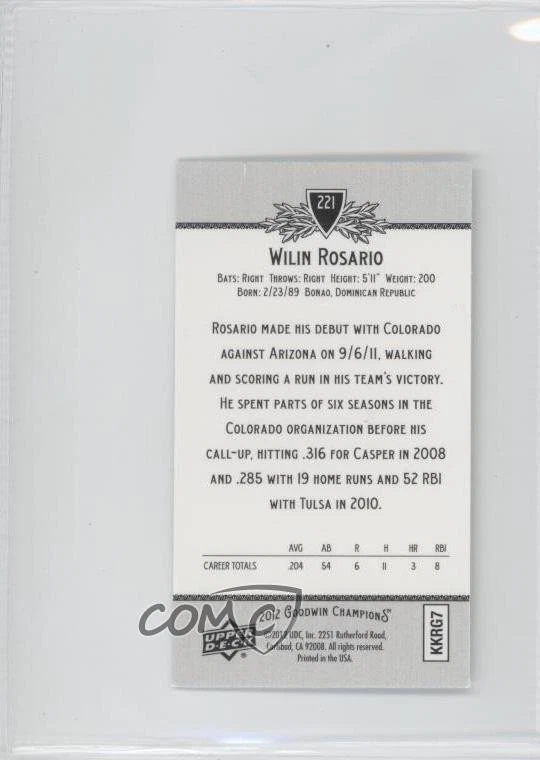 2012 Upper Deck Goodwin Champions Minis Foil Wilin Rosario #221 Rookie RC - Image 2 of 2