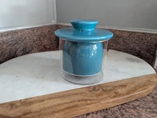 Butter Bell Crock Aqua Lt. Turquoise Ceramic Butter Keeper With Clear Base