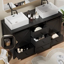 60-inch Bathroom Vanity Cabinet Double Vessel Sink Top Sink Cabinet Modern Wood