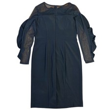 Ruffle Sheer Illusion Little Black Dress Classic Minimal 10 Luxury R&M Richards