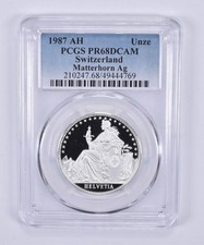 1987 AH Switzerland Unze Matterhorn Ag PR68 DCAM PCGS Blue Label *1397