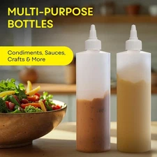 Condiment Squeeze Bottles, 16 OZ Empty Squirt Bottle with Twist Top Cap, 2 pack
