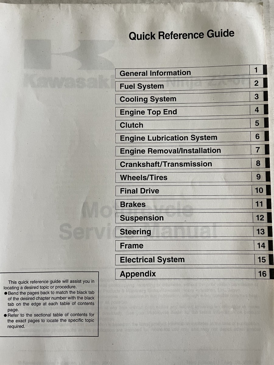 Kawasaki 2000-2001 Ninja ZX-6R ZX 6R ZX6R Service Manual 99924