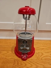 Vintage 1985 Carousel Red Bubble Gum Machine Cast Metal Glass Globe Works ~11"