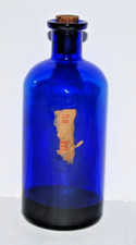 Antique Cobalt Blue Glass Apothecary Bottle 8" Partial Paper Label Base Mark 3