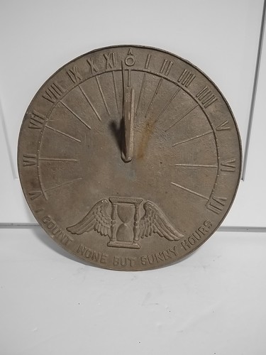 Vintage Cast Metal Sundial 9.5" Diameter with Roman Numerals Bass Bronze? - Picture 1 of 18