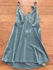 Victoria's Secret Dark Seafoam LARGE Satin Open-Back Slip Dress Lingerie