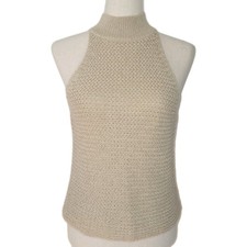 Top senza maniche Zara Boho all'uncinetto maglia taglia S beige festival beachwear