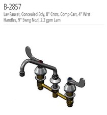B-2857 Lav Faucet/Concealed Bdy/8" Cntrs/Comp Cart/4" Wrst Handles/9" Swng Nozzl