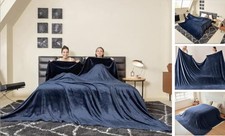 Oversized King Fleece Blanket 120x120 inches, Soft Cozy 120"x120" Navy Blue