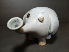 Art Studio Pottery Goofy Elephant Vase Vessel Blue Green Speckled 8.75