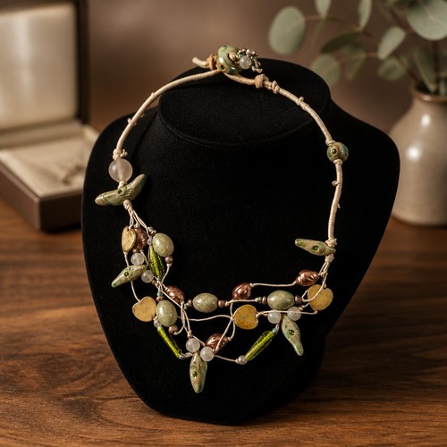 Vintage Artisan Beaded Necklace with Mixed Materials