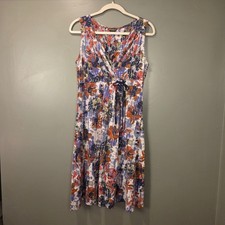 Eddie Bauer Women's Tie Front Floral Print Midi Dress Size M Faux Wrap Multi