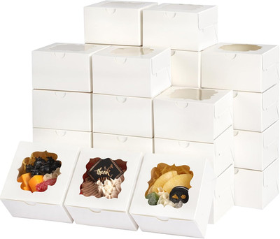 TOMNK 150pcs White Small Cookie Boxes with Window,4x4x2.5 Inch Small Bakery Boxe