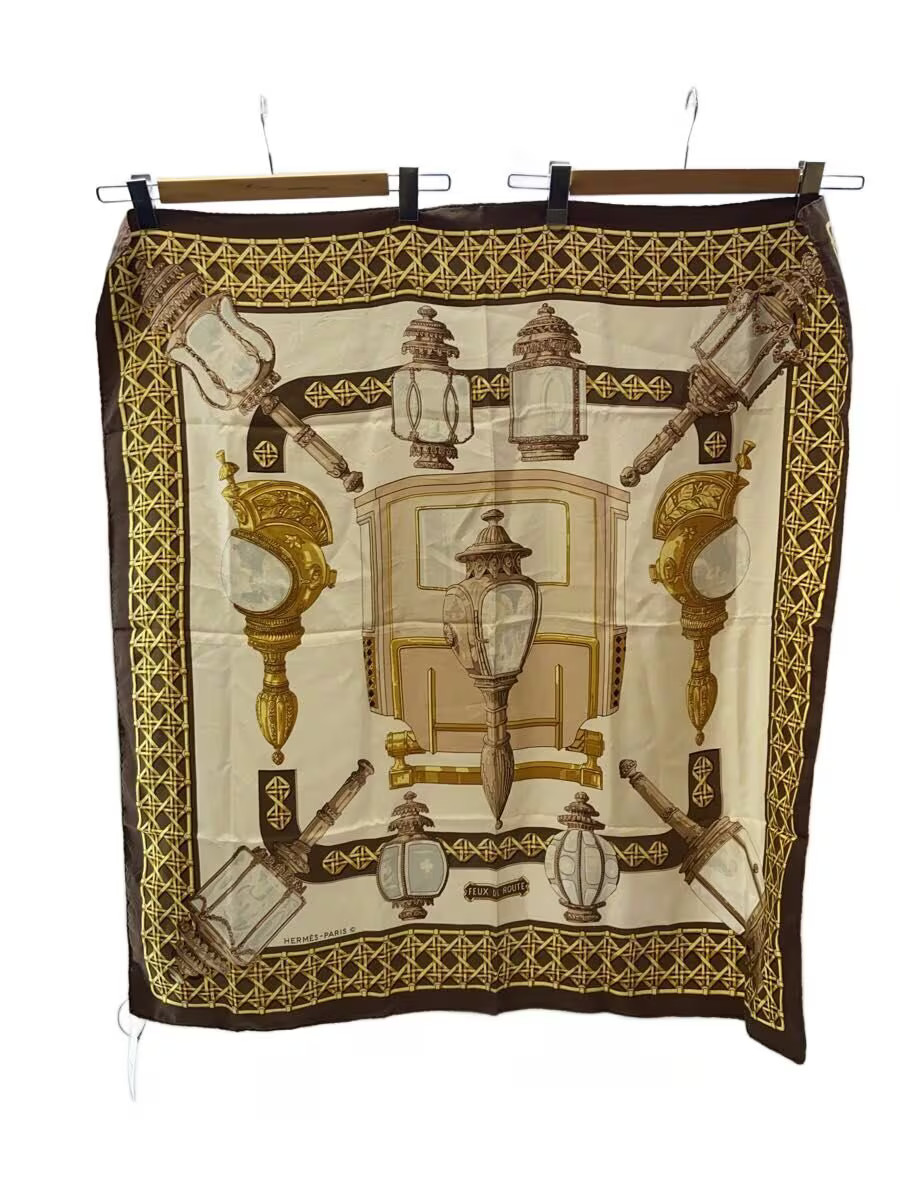 RARE HERMES HERMES Carr 90 FEUX DE ROUTE Scarf Silk YLW