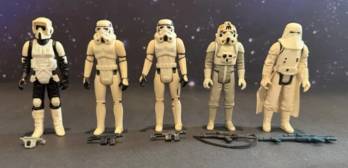 Vintage Kenner Star Wars Figure Lot: Stormtrooper/Snowtrooper/Biker/AT-AT Driver