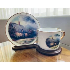 Thomas Kinkade Moonlight Cottage Decoarative Cup & Saucer Set Home Decor