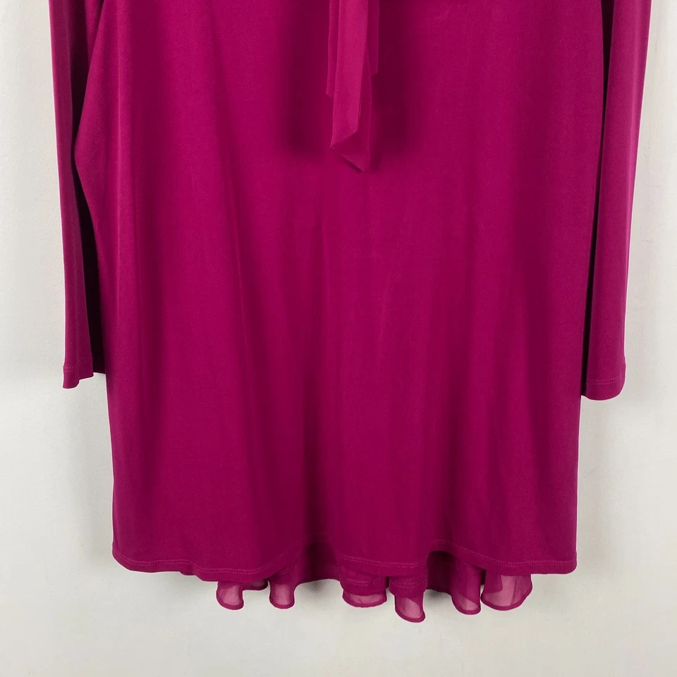 Túnica de punto líquido Susan Graver talla L peplum chifón superposición lazo cuello A308258 Foto 3 de 4