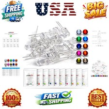 10 Colors 5mm LED Diode Lights Assortment Emitting Diodes 100pcs Clear Tran...
