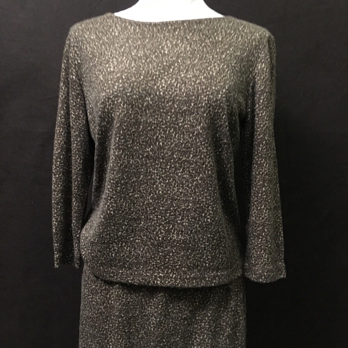 Acrylic Wool Sweater Set, Vintage Petite Leopard print knit, Size 
