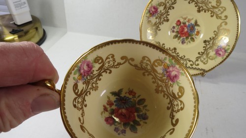 Aynsley Pink Rose Yellow Gold Bone China Cup And Saucer Made England Rare Mint - Picture 4 of 6