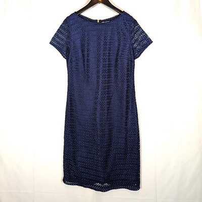 KARL LAGERFELD Paris Navy Blue Criss Cross Lace Fit & Flare Ponte Dress Lined M