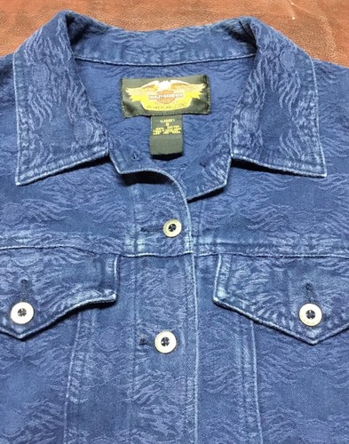 Harley Davidson Womens Blue Denim Jacket Size S Button Front Long Sleeve - Picture 4 of 8