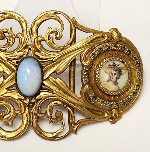 1870's Piel Freres Hand Painted Figural Ladies Paste Sash Belt Buckle France - Picture 10 of 14