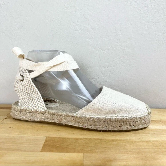 Soludos Laura Ankle Wrap Espadrille Flats Shoes Tan Women s Size 8