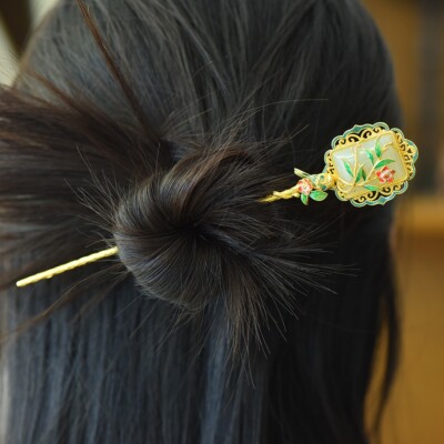 Ancient Method Silver S925 Inlay Hetian Jade Enamel Magpie Plum Blossom Hairpin