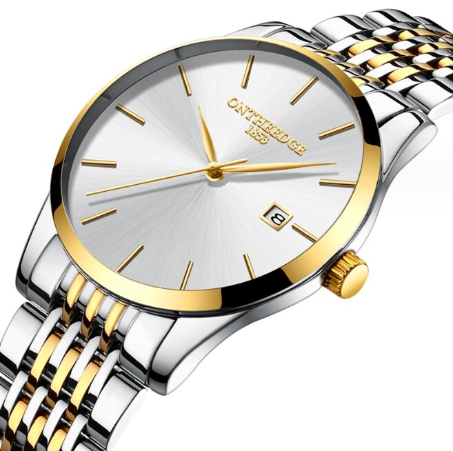 ONTHEEDGE Mens Luxury steel Watch Calendar Waterproof Watches for