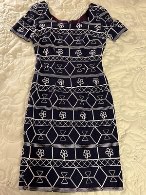 vtg SANTA FE Jim Tremblay Linen Cap Sleeve Sheath Dress Size 6 Embroidered  Navy | eBay