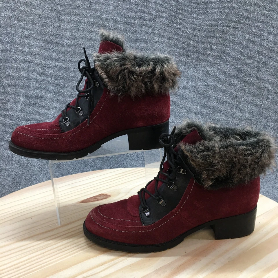 Botas deportivas para mujer 8 W acebo con cordones piel de oveja invierno tacones botín rojo gamuza Foto 2 de 4