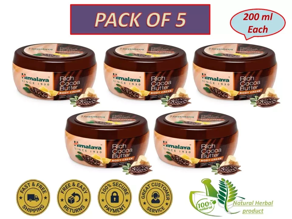 Crema corporal rica en manteca de cacao del Himalaya 5 piezas, nutre la piel, (200 ml) Foto 2 de 4