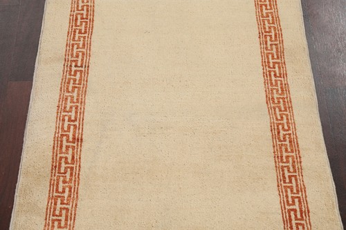Bordered Gabbeh Modern Oriental Runner Rug Hand-knotted Wool Ivory Carpet 2x5 ft - Picture 3 of 12