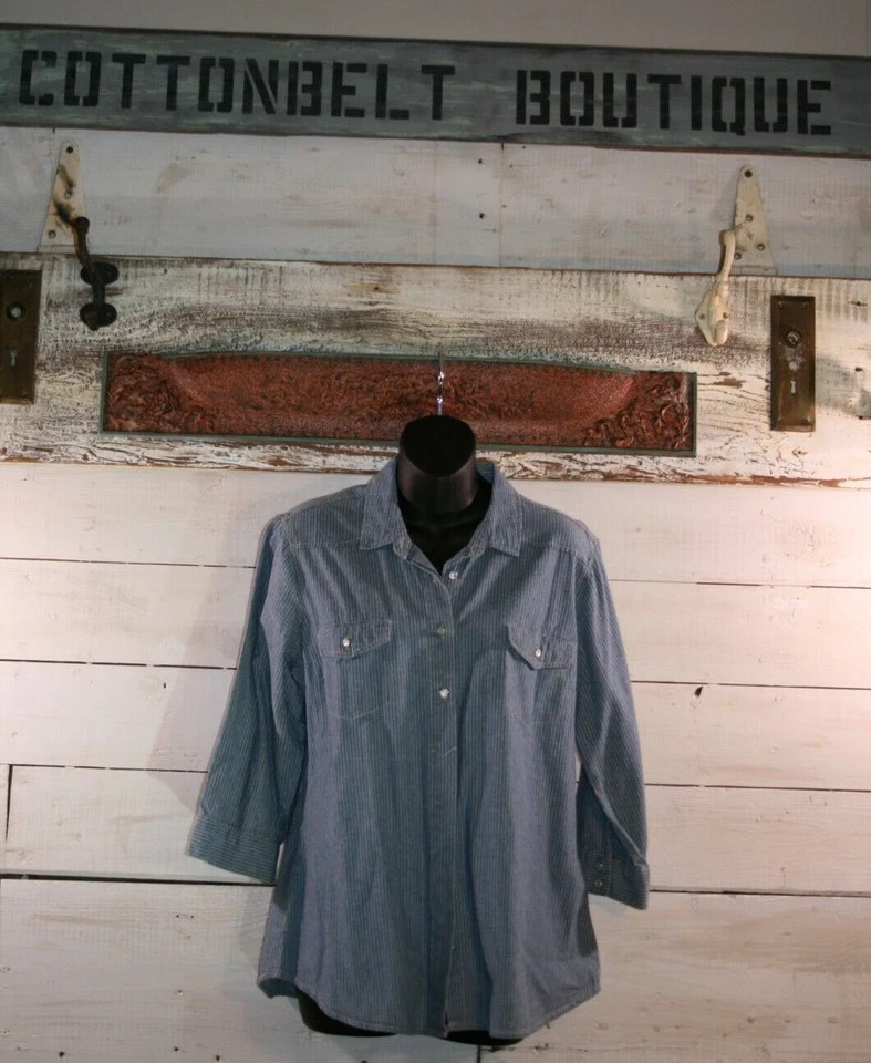 Denim a rayas con botones de perlas Millenium vintage para mujer Foto 2 de 4