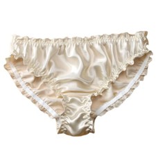 Ladies' Silk Underwear Comfortable Ruffled Silk Crepe Satin Mid-waist Briefs