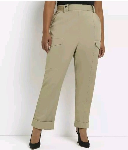 River Island Womens Trousers Khaki Plus Size Utility Pants Tapered Leg.size 28 - Picture 5 of 11
