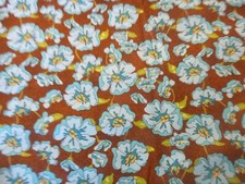 Blue Flowers on Brown Cotton Fabric 44" Wide x 70 " long